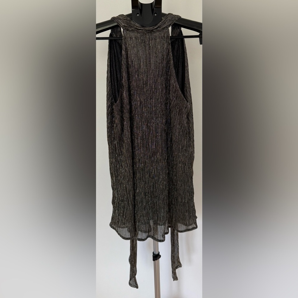 Worthington | Metallic Sleeveless Tie-Neck Top | Size L - Picture 2 of 3